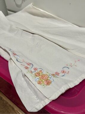 Embroidered Floral White Bootcut Pants